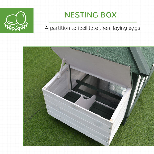 77" Chicken Coop with Nesting Box and Outdoor Run, Green