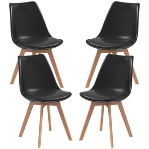 Set of 4 rubberwood chairs with PU leather cushions 