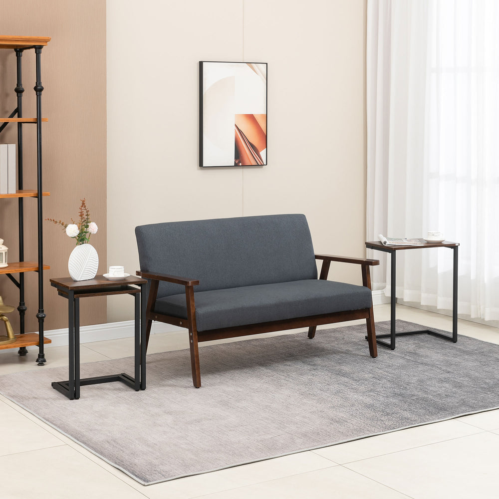 Lot de 3 tables d'appoint gigognes en forme de C avec cadre en acier, marron rustique