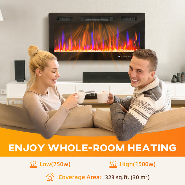 Cheminée électrique 1500W mince de 91 cm avec mode éco et interrupteur automatique