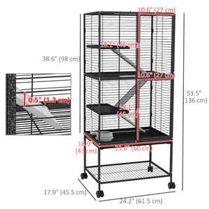 Cage à roulettes avec plateau amovible et étagère de rangement