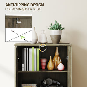 Armoire de rangement de style campagnard, 67 po, avec 2 portes et étagères réglables, gris vieilli