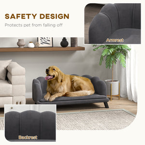 Canapé pour chien avec coussin amovible et pieds en bois pour chiens de taille moyenne et grande, gris foncé