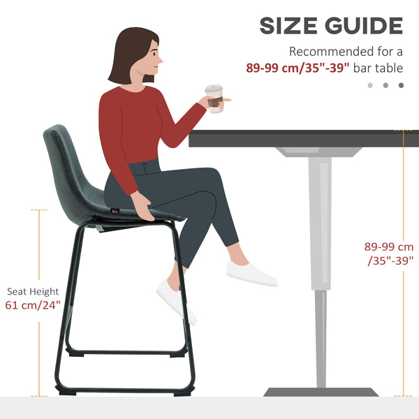 Set of 2 vintage-style bar stools in faux leather, dark green