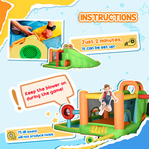 Château Gonflable 8-en-1 pour Enfants, Comprend Toboggan, Trampoline, Piscine, Pistolet à Eau, Ball-Cible, Boxe, Tunnel avec Sac de Transport, Soufflerie 750 W