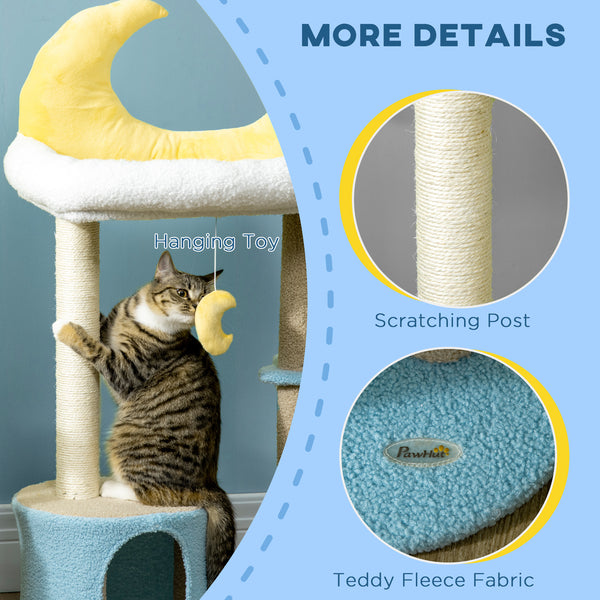 Cat tree with Teddy fleece bed, scratching post, hanging toy, star platform