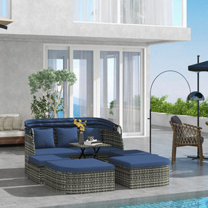 6-piece rattan patio set with canopy and lift-top coffee table