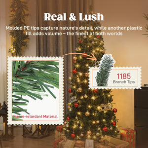 Sapin de Noël artificiel pliable de 6 pi avec support en métal, vert, pré-illuminé