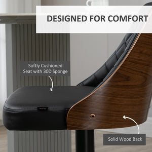Lot de 2 tabourets de bar modernes en cuir synthétique, pivotants et réglables, noir