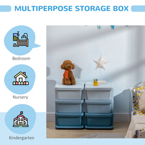 3-Tier Kids Toy Organizer and Storage Bins with 6 Plastic Drawers, Blue