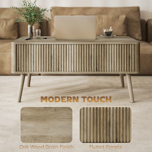 Table basse relevable avec rangement, chêne