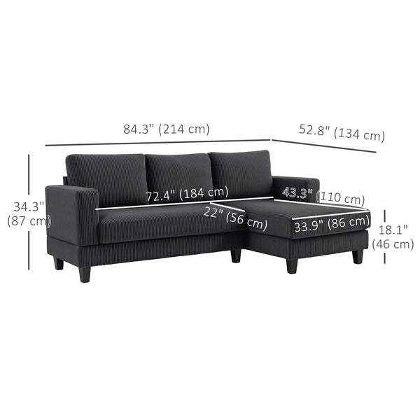 Canapé en L vec méridienne et coussin à ressorts, gris
