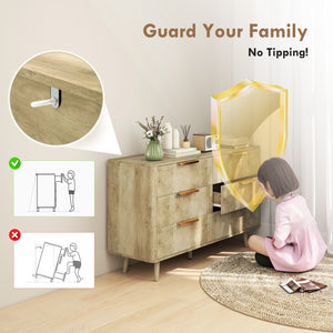 Commode cannelée à 6 tiroirs avec pieds en pin