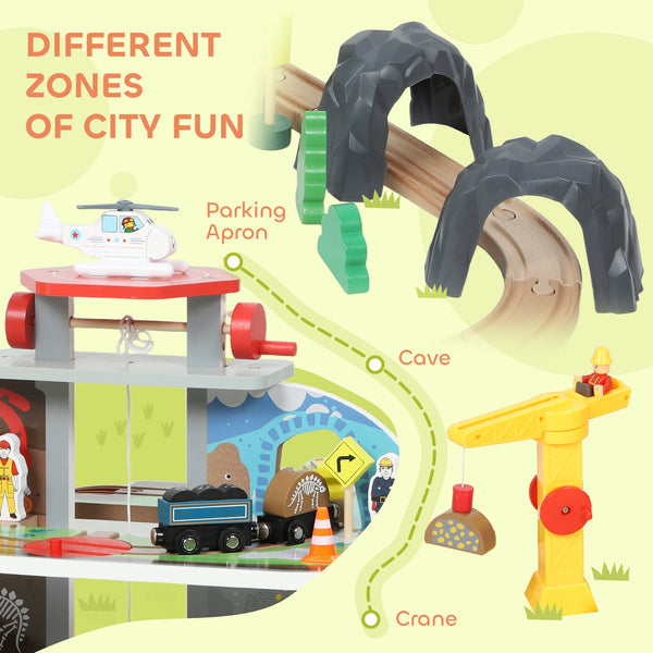 79-piece wooden mine-themed train set with crane, helicopter, tracks and accessories, for boys and girls aged 3 and up