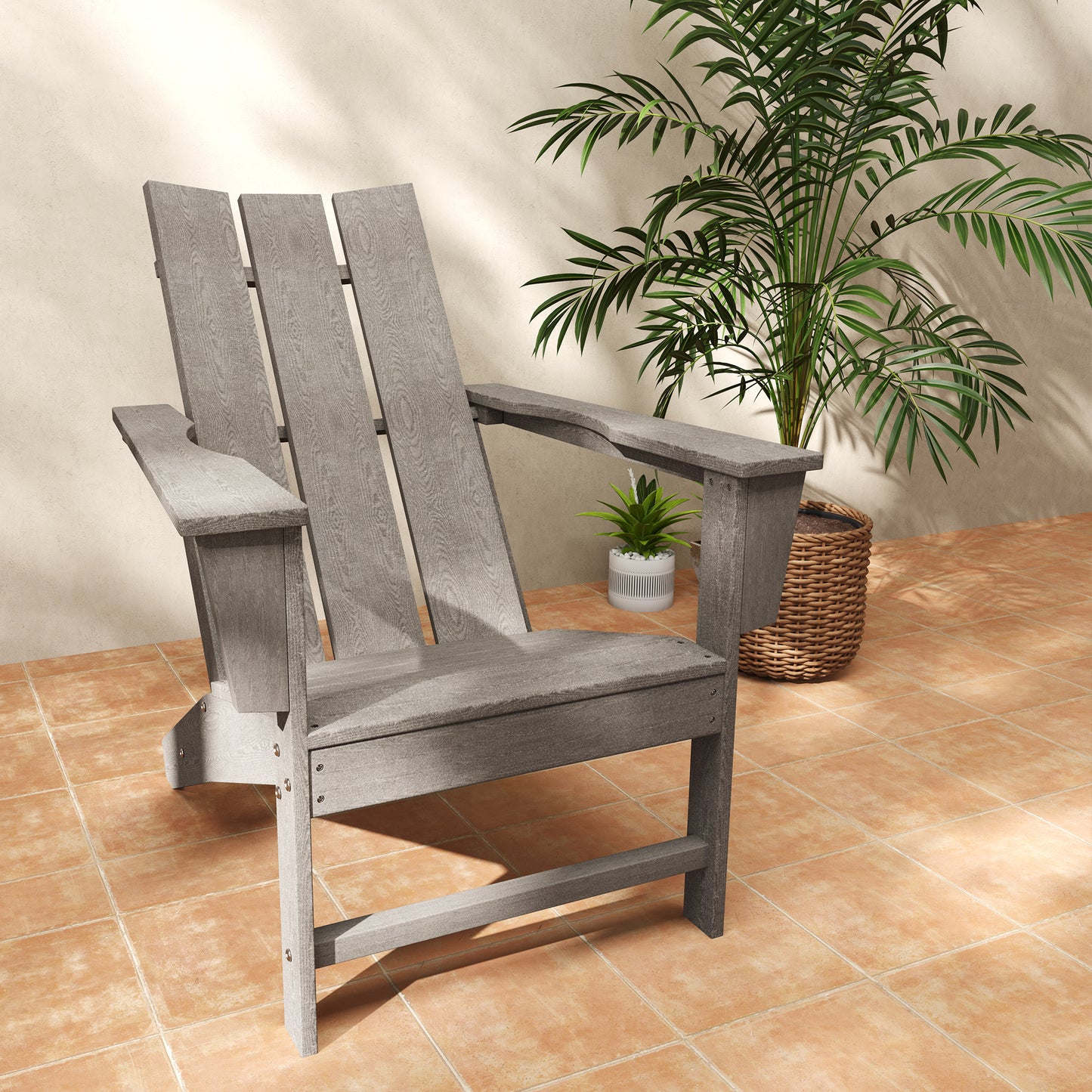 Chaise Adirondack en plastique avec dossier haut et larges accoudoirs, gris foncé