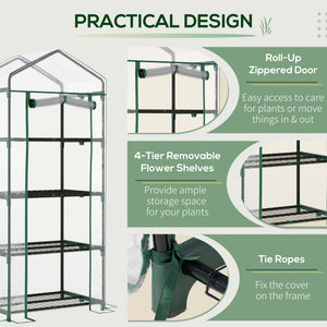 Portable greenhouse with 4 shelves and steel frame