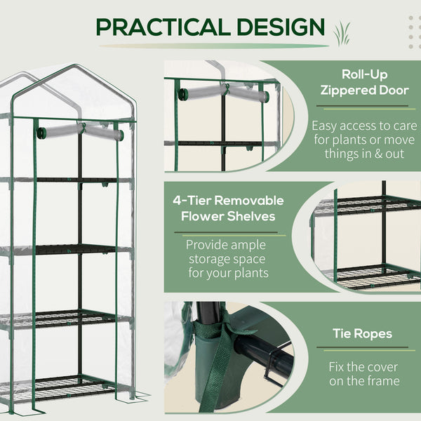 Portable greenhouse with 4 shelves and steel frame