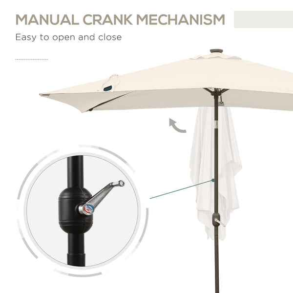 Parasol de 9,5 pieds avec 22 lumières solaires LED et inclinaison, beige