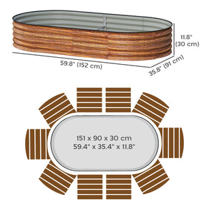 Jardinière d'extérieur surélevée en acier galvanisé avec tuteur en métal, aspect bois brun