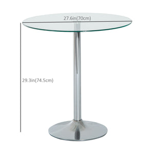 Table de salle à manger ronde avec plateau en verre trempé, piètement en métal galvanisé, argent
