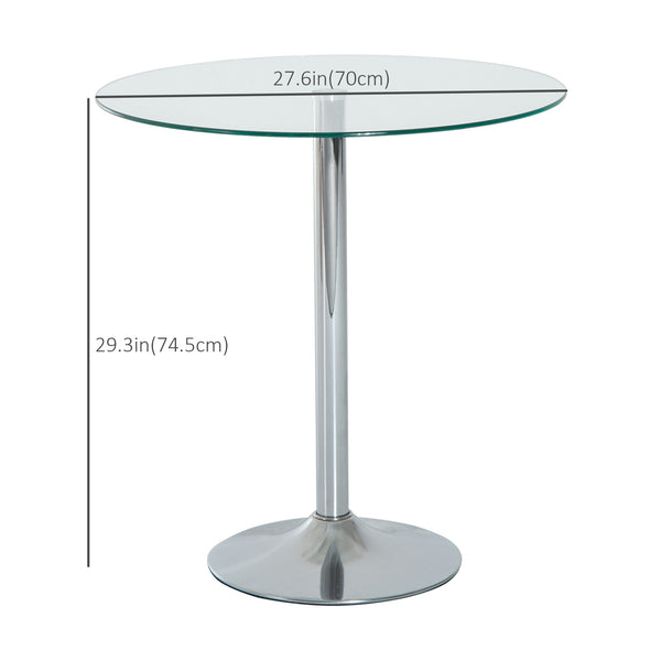 Table de salle à manger ronde avec plateau en verre trempé, piètement en métal galvanisé, argent