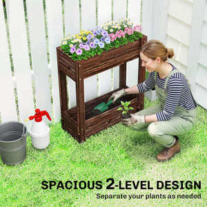 2-Tier Wooden Raised Planter Box with Legs, 60 x 25 x 70 cm, with Drainage Holes and Bed Liner.