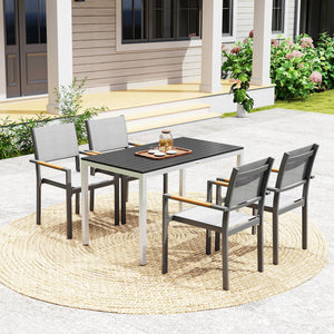 Table à manger pour 4 à 6 personnes, plateau à lattes facile d'entretien, cadre en aluminium antirouille, noir