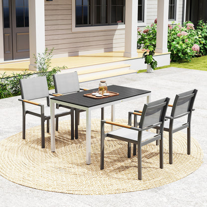 Outsunny Outdoor Dining Table for 4-6 People, Easy-Care Slatted Top, Rust-Proof Aluminum Frame, Black