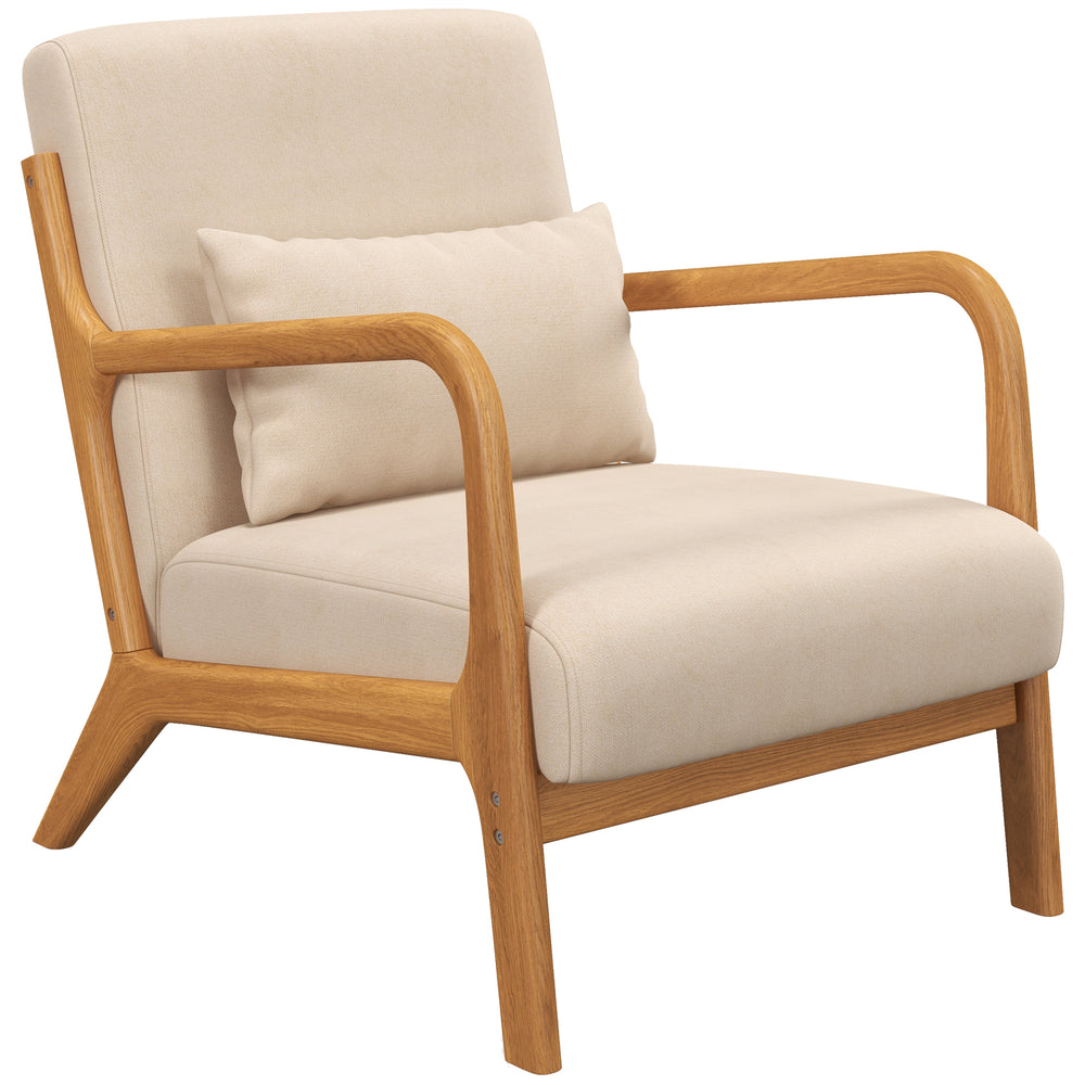 Fauteuil lounge en tissu avec pieds en bois et rembourrage épais, beige