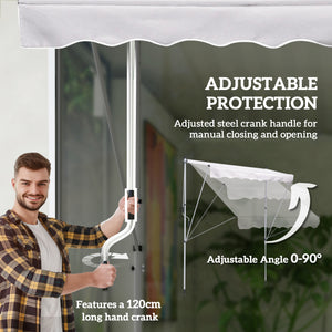 6.6'x5' Manual Retractable Patio Awning Window Door Sun Shade Deck Canopy Shelter Water Resistant UV Protector White