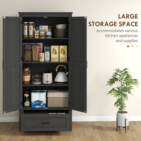 Meuble de cuisine de style campagnard avec 2 portes, tiroir et étagères réglables, noir