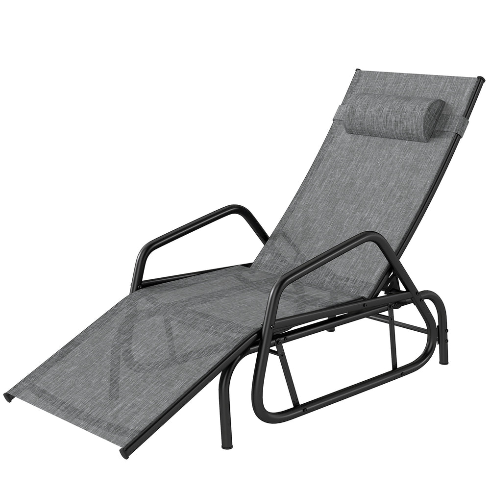 Sliding garden armchair, reclinable and adjustable in 3 positions with headrest, grey.