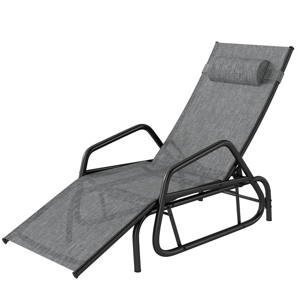 Sliding garden armchair, reclinable and adjustable in 3 positions with headrest, grey.