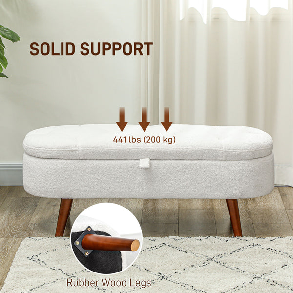 Banc de chambre avec rangement capitonné en polaire, blanc