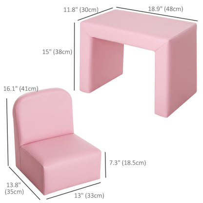 Canapé pour enfants, table et chaise multifonctionnelle 2 en 1 pour tout-petits de 3 à 9 ans, rose