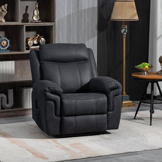 Fauteuil inclinable manuel avec massage par vibrations, poches latérales, fauteuil inclinable en microfibre, noir