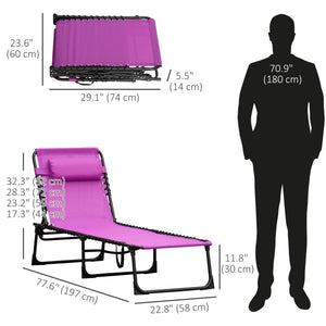 Chaise longue pliante avec appui-tête, violet
