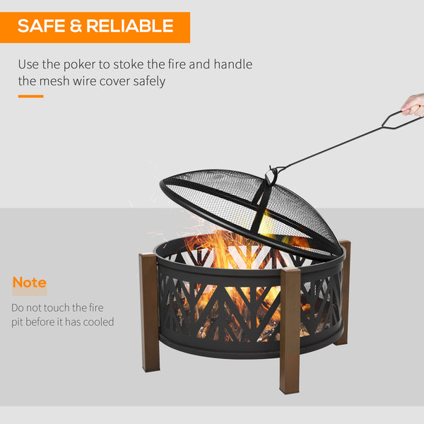 Brasero d'extérieur 31", 2 en 1, avec couvercle, barbecue et tisonnier, pour jardin et camping, noir