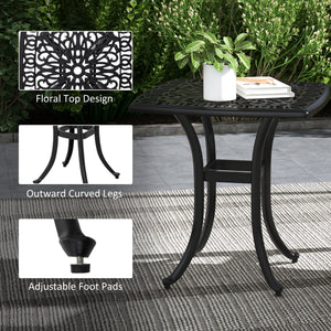 21" Square Outdoor End Table, Cast Aluminum Patio Side Table with Umbrella Hole for Garden, Balcony, Poolside, Black