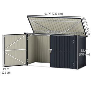 Garden shed with three bin compartments, grey
