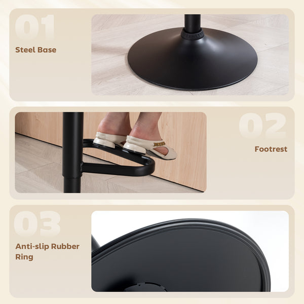 Ensemble de 2 tabourets de bar réglables, rembourrés avec assise pivotante, structure en acier, repose-pieds, noir