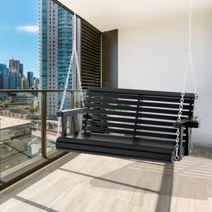 Balancelle 2 places en bois avec porte-gobelet et chaînes, noire