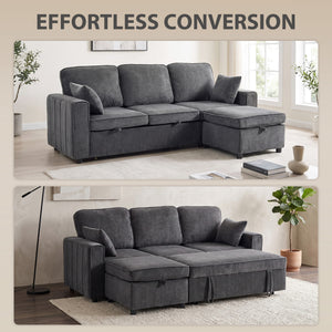 Canapé-lit d'angle modulable avec pouf de rangement réversible avec coussin à ressorts, gris foncé
