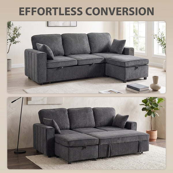 Canapé-lit d'angle modulable avec pouf de rangement réversible avec coussin à ressorts, gris foncé
