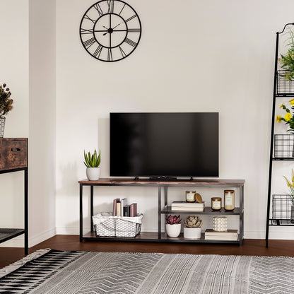 HOMCOM Industrial TV Stand for TVs up to 55 inches, TV Cabinet with Storage Shelves, Metal Frame, Media Console for Living Room, Rustic Brown