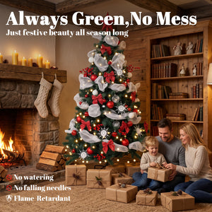 6ft Prelit Christmas Tree Spruce, Remote, Hinged, Artificial Xmas Tree with 8 Modes, 800 Tips, 200 LEDs, Green Red