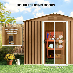 Metal garden shed with lockable sliding doors and ventilation