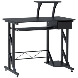Bureau d'ordinateur avec plateau pour clavier et tiroir, noir