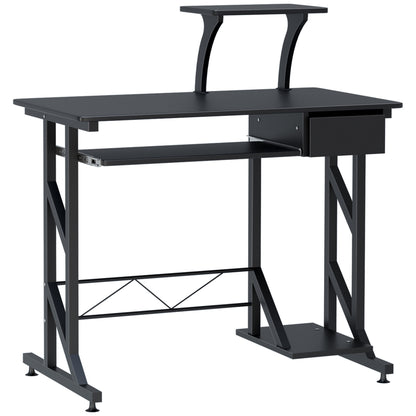 Bureau d'ordinateur avec plateau pour clavier et tiroir, noir