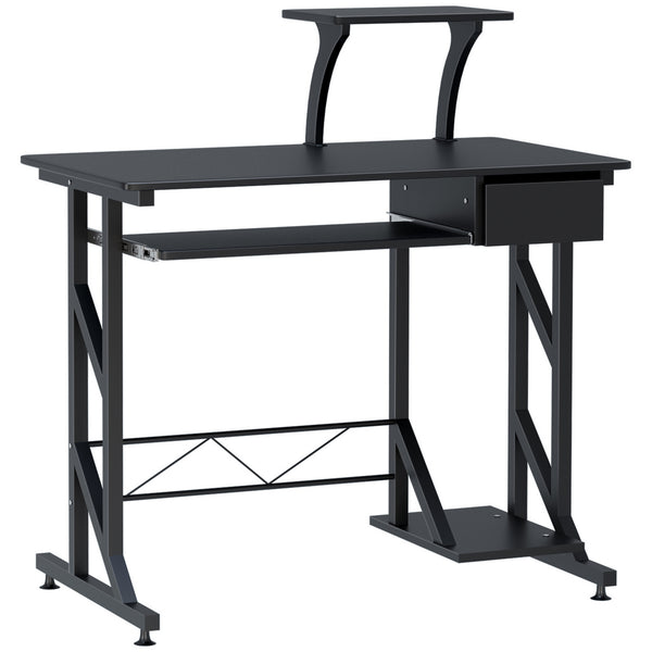 Bureau d'ordinateur avec plateau pour clavier et tiroir, noir